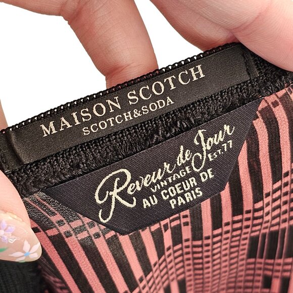 Maison Scotch Mauve Pink and Black Lightweight Geometric Blouse Sz 1 4 - Picture 6 of 10